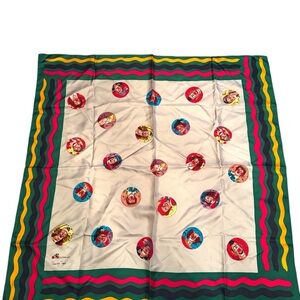 Thierry Tissot CLOWN Colorful Art Silk Scarf Vintage Circus Oversized